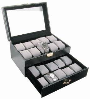 Black Watch Display Case With Key Lock, Clear Glass Top and 20 Watch 