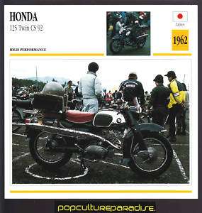 1962 HONDA 125 TWIN CS 92 Motorcycle ATLAS PICTURE CARD  