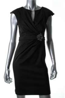 Tadashi Shoji NEW Petite Cocktail Dress Black Stretch Embellished 8P 