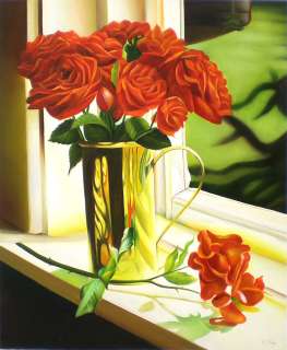 24x20 ORIGINAL REALISTIC FLORAL STILL LIFE OIL PAINTING ROSE IN 