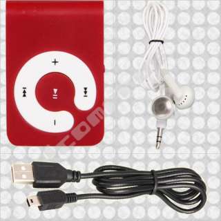 Red Mini Clip  Player TF Micro SD 8GB USB Earphone  