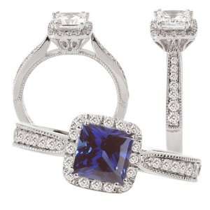  18k cultured 5.5mm princess cut blue sapphire engagement 