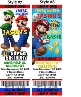 Super Mario Birthday Party Ticket Invitations Favors   