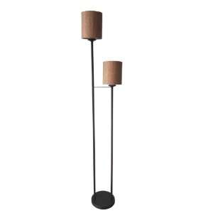 Fangio 73 inch Iron Floor Lamp with a Double Light and Cork Shade in 