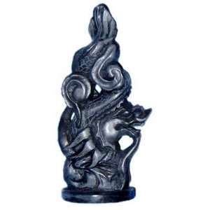  Asian Dragon sculpture   hand carved stone   black