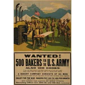  World War I Poster   Wanted 500 bakers for the U.S. Army 