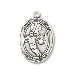 St. Sebastian Sport Basketball Sterling Silver Medal with 18 Sterling 