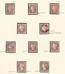 1841 GB QV collection of 10 x 1d reds ~ Plate 11  