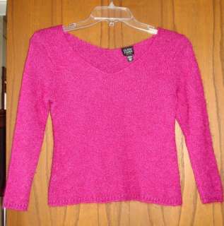 Eileen Fisher $198 Bright Fuschia Silk Mohair Double V 3/4 Sleeve 