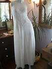 Vintage Floral White Lace Bodice Slinky Nylon Gown M/36