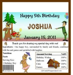 Yogi Bear Candy Wrappers/Birthday Party Supplies  
