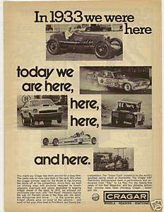 RARE 1973 Crager Ad / 1933 Indy Race Car  