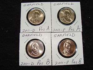 2011 P&D JAMES A. GARFIELD 4 coin set Position A + postion B  
