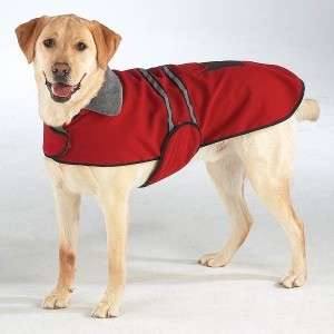 Fleece Dog Jacket Coat w/ Reflective Stripes LG Red  
