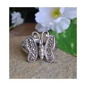  Sterling Silver Marcasite Butterfly Ring size 7.5 Jewelry