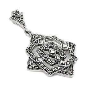  Marcasite Silver Abstract Flower Pendant Jewelry