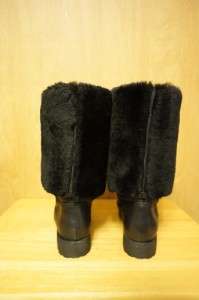 New $150 LA VICTOIRE Womens GLENDDA Black Shearling Sheepskin Leather 
