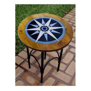    Nautical Accent Table with Compass Rose Design