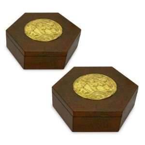  Wood boxes, Red Lotus (pair)