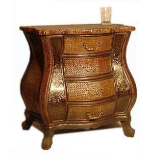  Wood Rattan 4 Drawers Chest Dresser Nightstand Table 