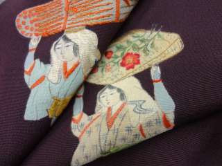 9829# Japanese KIMONO SILK / RARE KIMONO / EMBROIDERY OHARAME women 
