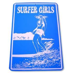  Seaweed Surf Co Surfer Girls Blue Aluminum Sign 18x12 