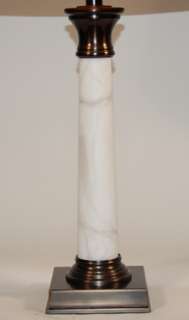 29 High White Alabaster Column Table Lamp Brown Shade  