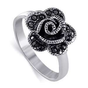   Marcasite 3mm Wide Polished Finish Band Flower Ring Size 6 Jewelry