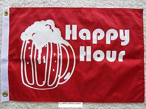 12X18 HAPPY HOUR BAR FLAG DOUBLE SIDED NYLON BOAT/MOTORCYCLE (RED 