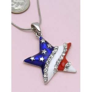  American Flag USA Star with Crystal Stone Necklace 