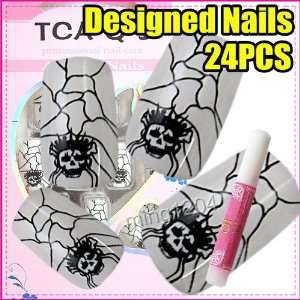   pcs cool Skull Logo Acrylic Nail Art Tip + Glue 235 