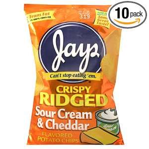   Ridged Potato Chips, Cheddar & Sour Cream, 11 Ounce Bags (Pack of 10