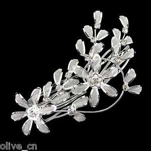 Long White Flower Wedding & Party Crystal Hairclip  