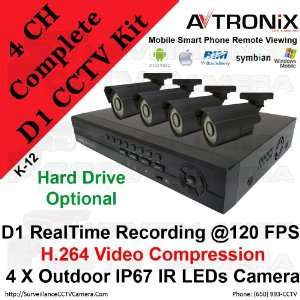  4 Channels D1 RealTime Recording @ 30 FPS / CH or 120 FPS 