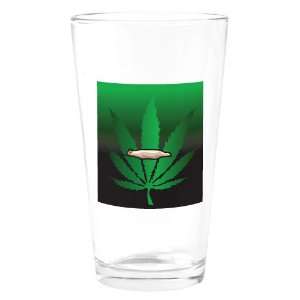    Pint Drinking Glass Marijuana Joint and Leaf 