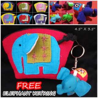 Thai Handmade Elephant purse bag FREE key ring chain & Thai Stamp FREE 