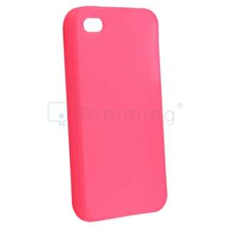 Pink Rubber Silicone Case Cover+In Car Charger For iPhone 4 4G 4S Gen 