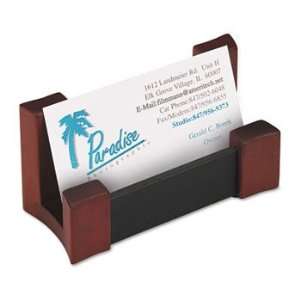 81766   Wood/Leather Business Card Holder, Capacity 50 2 1/4 x 4 Cards 