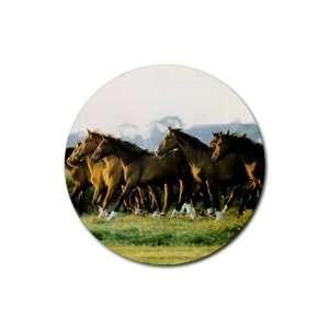 Wild Horses Round Rubber Coaster set 4 pack Great Gift Idea