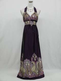 Cherlone Dark Purple Long Summer Halter Maxi Evening Dress UK Size 12 