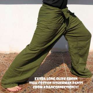 Thai EXTRA LONG Cotton Fisherman Pants Asian Yoga Trousers SOLID BLACK 