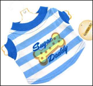 Blue Sugar Daddy Striped Dog T Shirt Size MED 14   16 660204009379 