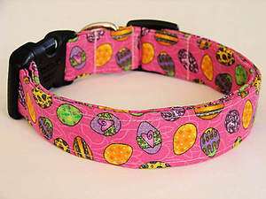 Charming Pink w/ Colored Easter Eggs Dog Collar Large  