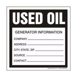Hazardous Waste Labels USED OIL GENERATOR INFORMATION  6 x 6 (QTY 