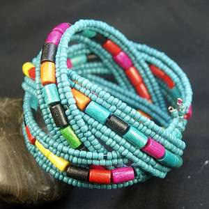 Fashion Blue Glass Seed Twisted Colorful wood Beads Open Ended New 