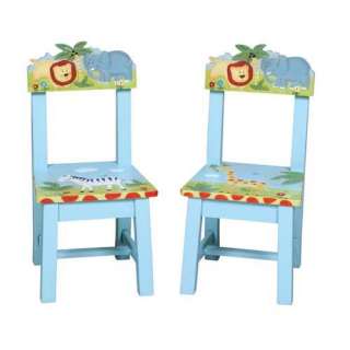 New Wooden Kids Safari Hand Painted Wood Chair Set of 2  