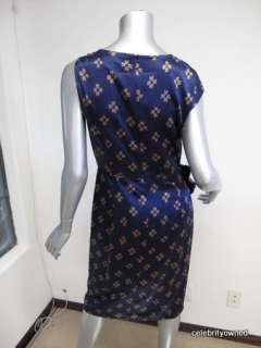 Phillip Lim Navy Blue/Gold Flower Print Gathered Waist Dress 8 