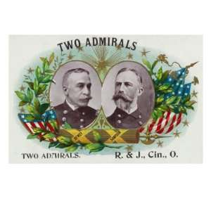 Two Admirals Brand Cigar Inner Box Label, Admirals Dewey and Sampson 