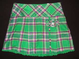 New girls JUSTICE green plaid skirt skort Size 14  