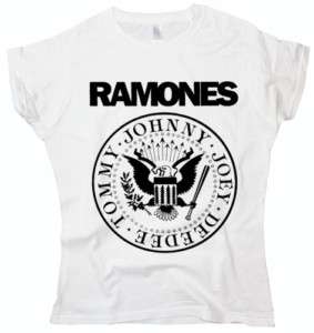 Ramones Logo Punk rock indie band NYC white t shirt  